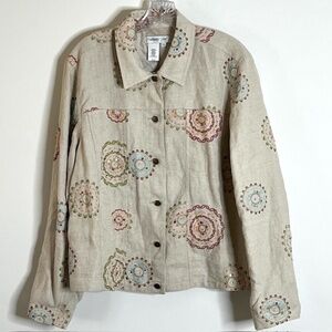 Coldwater Creek Women's Linen Embroidered Linen Jacket SZ XL Cottagecore Boho